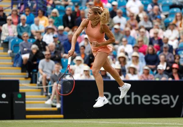 30th June 2023; Devonshire Park, Eastbourne, East Sussex, England: Rothesay International Eastbourne, Day 5, womens singles semi-final: Camila Giorgi (ITA) serves to Daria Kasatkina  ActionPlus12525277 HongboxChen