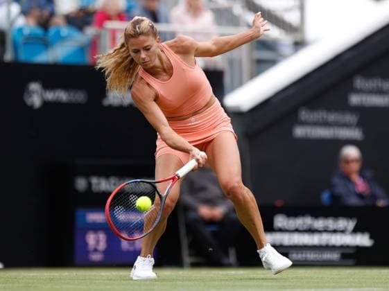 30th June 2023; Devonshire Park, Eastbourne, East Sussex, England: Rothesay International Eastbourne, Day 5, womens singles semi-final: Camila Giorgi (ITA) plays a forehand against Daria Kasatkina  ActionPlus12525280 HongboxChen