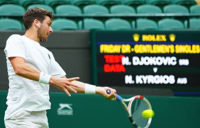 Mandatory Credit: Photo by Javier Garcia Shutterstock (13987396o) Cameron Norrie practices wearing an earbud for the Wimbledon official film Wimbledon Tennis Championship Practice and Previews, The All England Lawn Tennis and Croquet Club, London, UK - 30 Jun 2023 Wimbledon Tennis Championship Practice and Previews, The All England Lawn Tennis and Croquet Club, London, UK - 30 Jun 2023  Copyright: xJavierxGarcia Shutterstockx 13987396o