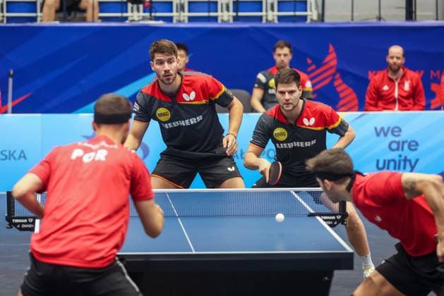 Sport Themen der Woche KW26 Sport Bilder des Tages KRAKOW 30.06.2023 IGRZYSKA EUROPEJSKIE 2023 MALOPOLSKA Europaspiele 2023 TENIS STOLOWY - POLFINAL DRUZYNOWY MEZCZYZN Table tennis, Tischtennis - Men s Team Semifinal - Portugal - Germany - Joao Geraldo, Tiago Apolonia POR Patrick Franziska, Dimitrij Ovtcharov GER FOT. MICHAL CHWIEDUK FOKUSMEDIA.COM.PL NEWSPIX.PL --- Newspix.pl  230630 TABLE TENNIS 218