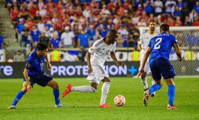 June 30, 2023, Harrrison, New Jersey, U.S: June 30, 2023, Harrison NJ- El Salvador player ERICK CABALCETA (2) in action against Costa Rica player, JOEL CAMBELL (12) during the CONCACAF game held at the RedBull Arena Harrrison U.S. - ZUMArf1_ 20230630_zaf_rf1_025 Copyright: xRickyxFitchettx