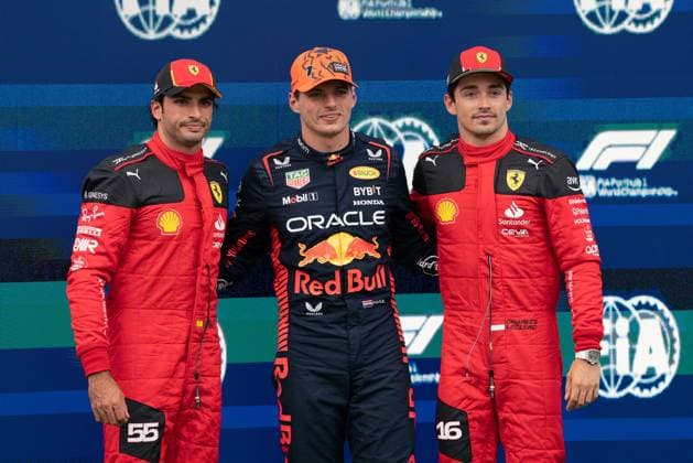 F1 Grand Prix Of Austria - Practice & Qualifying SPIELBERG, AUSTRIA - JUNE 30: Carlos Sainz of Spain and Ferrari (L), Max Verstappen of Netherlands and Red Bull Racing(C) and Charles Leclerc of Monaco and Ferrari (R) during practice qualifying ahead of the F1 Grand Prix of Austria at Red Bull Ring on June 30, 2023 in Spielberg, Austria. Spielberg Austria  Copyright: xDaniloxDixGiovannix originalFilename:digiovanni-f1grandp230630_npQTy.jpg