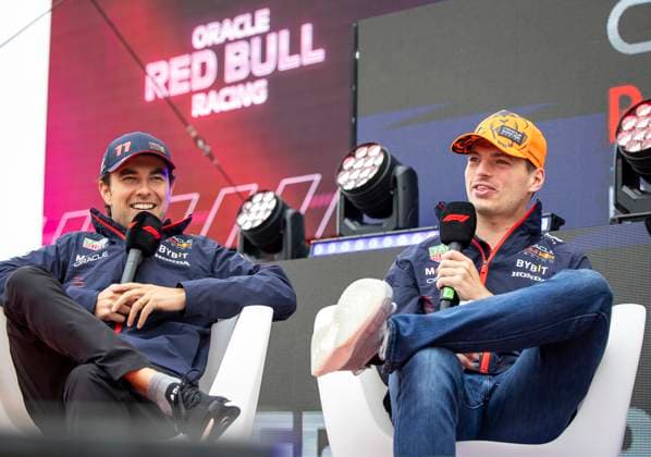 FORMULA 1 - GP of Austria 2023 SPIELBERG,AUSTRIA,01.JUL.23 - MOTORSPORTS, FORMULA 1 - Grand Prix of Austria, Red Bull Ring, sprint shootout. Image shows Sergio Perez (MEX Red Bull Racing) and Max Verstappen (NED Red Bull Racing).  GEPAxpictures xWolfgangxJannach