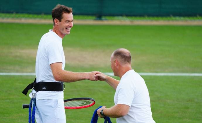 Mandatory Credit: Photo by Javier Garcia Shutterstock (13987399ap) Andy Murray practices with strength and conditioning coach Matt Little Wimbledon Tennis Championship Practice and Previews, The All England Lawn Tennis and Croquet Club, London, UK - 01 Jul 2023 Wimbledon Tennis Championship Practice and Previews, The All England Lawn Tennis and Croquet Club, London, UK - 01 Jul 2023  Copyright: xJavierxGarcia Shutterstockx 13987399ap