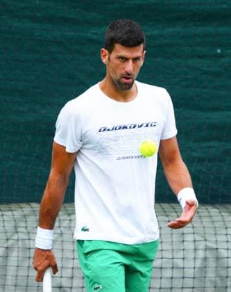 Mandatory Credit: Photo by Javier Garcia Shutterstock (13987399bn) Novak Djokovic practices Wimbledon Tennis Championship Practice and Previews, The All England Lawn Tennis and Croquet Club, London, UK - 01 Jul 2023 Wimbledon Tennis Championship Practice and Previews, The All England Lawn Tennis and Croquet Club, London, UK - 01 Jul 2023  Copyright: xJavierxGarcia Shutterstockx 13987399bn