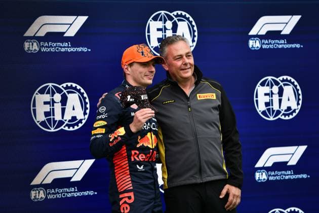 July 1, 2023, Spielberg, Mezzolombardo, Austria: Dutch driver Max Verstappen ( Oracle Red Bull Racing) and Mario Isola (Pirelli Director) is seen after the Sprint Shootout at the Red Bull Ring Circuit in Spielberg, Austria. Verstappen win the Pole Position. Spielberg Austria - ZUMAf150 20230701_zsp_f150_032 Copyright: xDaisyxFacinellix