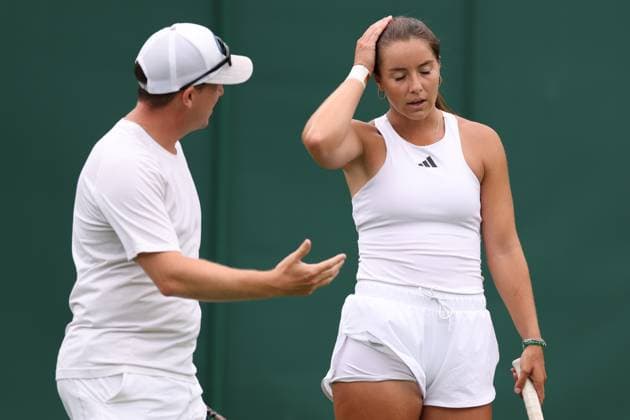 1st July 2023; All England Lawn Tennis and Croquet Club, London, England: Wimbledon Tennis Tournament Practice Day; Jodie Burrage is spoken to by her coach  ActionPlus12525408 ShaunxBrooks