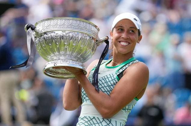 Mandatory Credit: Photo by Dave Shopland Shutterstock (13984806f) USA s Madison Keys with Winner s Trophy Rothesay International Eastbourne, Tennis, Day Six, Devonshire Park, Eastbourne, UK - 01 Jul 2023 Rothesay International Eastbourne, Tennis, Day Six, Devonshire Park, Eastbourne, UK - 01 Jul 2023 Copyright: xDavexShopland Shutterstockx 13984806f