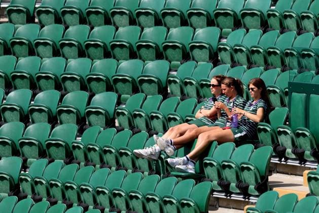 1st July 2023; All England Lawn Tennis and Croquet Club, London, England: Wimbledon Tennis Tournament Practice Day; Wimbledon staff watch the players practice  ActionPlus12525576 ShaunxBrooks