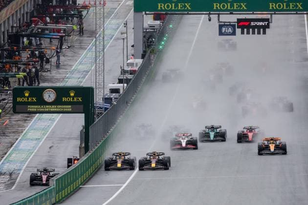 Start Sprint, 11 Sergio Perez (MEX, Oracle Red Bull Racing), 1 Max Verstappen (NLD, Oracle Red Bull Racing), 4 Lando Norris (GBR, McLaren F1 Team), F1 Grand Prix of Austria at Red Bull Ring on July 1, 2023 in Spielberg, Austria. (Photo by HOCH ZWEI Italy Photo Press) (Verwendung nur in Deutschland - GERMANY ONLY) *** Start Sprint, 11 Sergio Perez MEX, Oracle Red Bull Racing , 1 Max Verstappen NLD, Oracle Red Bull Racing , 4 Lando Norris GBR, McLaren F1 Team , F1 Grand Prix of Austria at Red Bull Ring on July 1, 2023 in Spielberg, Austria Photo by HOCH ZWEI Italy Photo Press Use only in Germany GERMANY ONLY