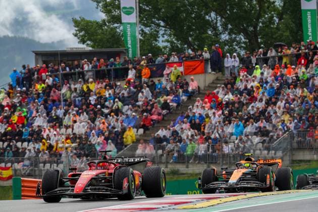 16 Charles Leclerc MCO, Scuderia Ferrari , 4 Lando Norris GBR, McLaren F1 Team , F1 Grand Prix of Austria at Red Bull Ring on July 1, 2023 in Spielberg, Austria Photo by HOCH ZWEI Spielberg Austria