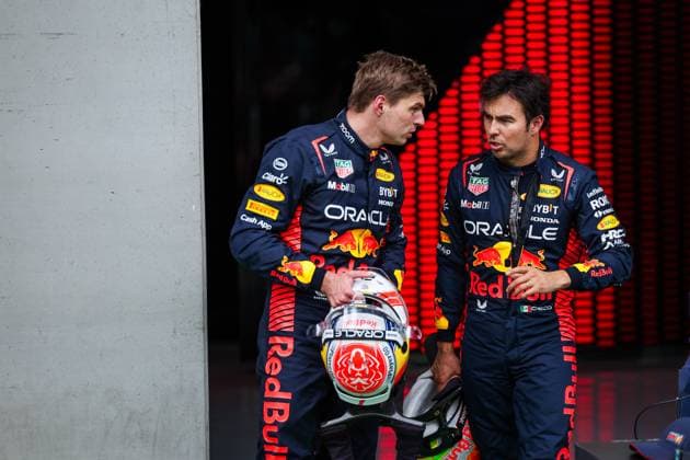 VERSTAPPEN Max (ned), Red Bull Racing RB19, PEREZ Sergio (mex), Red Bull Racing RB19, portrait during the 2023 Formula 1 Rolex Grosser Preis von Osterreich, 2023 Austrian Grand Prix, 9th round of the 2023 Formula One World Championship, WM, Weltmeisterschaft from June 30 to July 2, 2023 on the Red Bull Ring, in Spielberg, Austria - F1 - AUSTRIAN GRAND PRIX 2023 DPPI Panoramic 00123022_GOOD4432