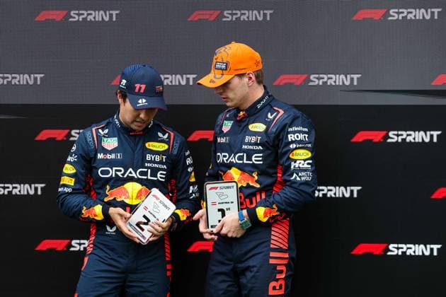 PEREZ Sergio (mex), Red Bull Racing RB19, VERSTAPPEN Max (ned), Red Bull Racing RB19, portrait during the 2023 Formula 1 Rolex Grosser Preis von Osterreich, 2023 Austrian Grand Prix, 9th round of the 2023 Formula One World Championship, WM, Weltmeisterschaft from June 30 to July 2, 2023 on the Red Bull Ring, in Spielberg, Austria - F1 - AUSTRIAN GRAND PRIX 2023 DPPI Panoramic 00123022_GOOD4439