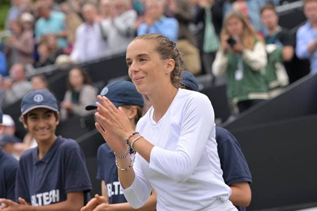 01 07 2023, xbrx, Tennis Bad Homburg Open WTA 250, emspor, v l FINALS, Bronzetti, Lucia ITA , gestures, gesturing with arms, cheers, 2nd place, 2 place, applause, smiles, laugh, smile Bad Homburg