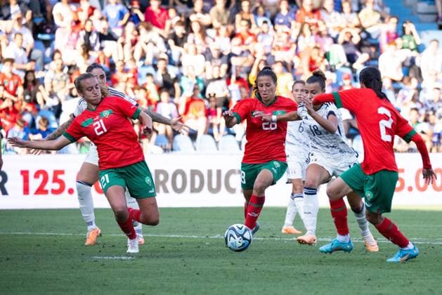 Arianna Caruso of Italy, Yasmin Mrabet, Sarah Kassi and Zineb Redouani of Morocco in action during the WomenÃ‚Â s International Friendly, Länderspiel, Nationalmannschaft match between Italy and Morocco at Stadio Paolo Mazza on July 01, 2023 in Ferrara, Italy. Ã‚ Photo: Cinzia Camela.  Copyright: xCinziaxCamela IPAxSportx xipa-agx xIPAxSportx 0 IPA_IPA38995204