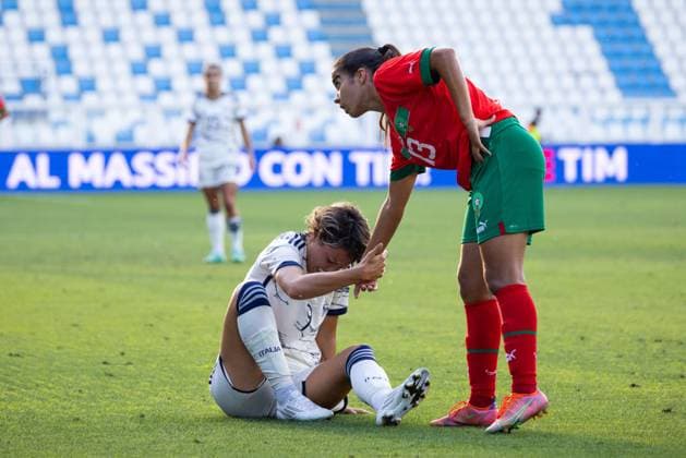 Valentina Giacinti of Italy and Sabah Seghir of Morocco in action during the WomenÃ‚Â s International Friendly, Länderspiel, Nationalmannschaft match between Italy and Morocco at Stadio Paolo Mazza on July 01, 2023 in Ferrara, Italy. Ã‚ Photo: Cinzia Camela.  Copyright: xCinziaxCamela IPAxSportx xipa-agx xIPAxSportx 0 IPA_IPA38995224