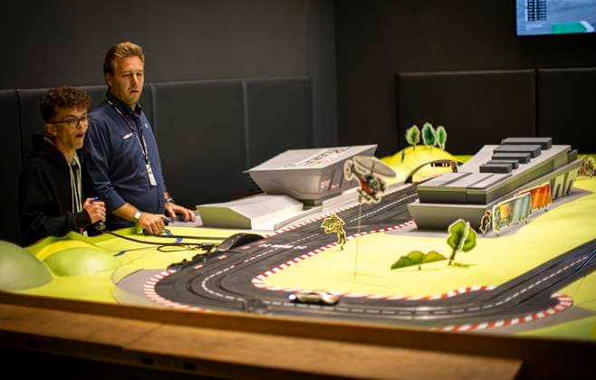 FORMULA 1 - GP of Austria 2023 SPIELBERG,AUSTRIA,02.JUL.23 - MOTORSPORTS, FORMULA 1 - Grand Prix of Austria, Red Bull Ring. Image shows model car racing track at the welcome center.  GEPAxpictures xWolfgangxJannach
