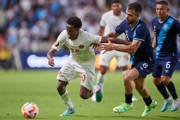 RECORD DATE NOT STATED 2023 CONCACAF Gold Cup Guatemala 0-0 Canada (L-R) Ali Ahmed of Canada and Rodrigo Saravia of Guatemala during the game Guatemala vs Canada, corresponding to group D of the CONCACAF Gold Cup 2023, at Shell Energy Stadium, on July 01, 2023. <br><br> (I-D) Ali Ahmed de Canada y Rodrigo Saravia de Guatemala durante el partido Guatemala vs Canada, correspondiente al grupo D de la Copa Oro de la CONCACAF 2023, en el Shell Energy Stadium, el 01 de Julio de 2023. HOUSTON TEXAS ESTADOS UNIDOS  Copyright: xCristianxdexMarchenax 20230701222943_CGC_23_GD_GUA_CAN_AHMED64