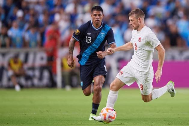 RECORD DATE NOT STATED 2023 CONCACAF Gold Cup Guatemala 0-0 Canada (L-R) Alejandro Galindo of Guatemala and Liam Fraser of Canada during the game Guatemala vs Canada, corresponding to group D of the CONCACAF Gold Cup 2023, at Shell Energy Stadium, on July 01, 2023. <br><br> (I-D) Alejandro Galindo de Guatemala y Liam Fraser de Canada durante el partido Guatemala vs Canada, correspondiente al grupo D de la Copa Oro de la CONCACAF 2023, en el Shell Energy Stadium, el 01 de Julio de 2023. HOUSTON TEXAS ESTADOS UNIDOS  Copyright: xCristianxdexMarchenax 20230701224845_CGC_23_GD_GUA_CAN_GALINDO87