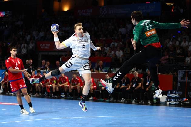 tTorwurf von Justus Fischer Germany Germany vs Serbia, Handball, U21 World Championship, 01 07 2023 Germany vs Serbia, Handball, U21 World Championship, 01 07 2023 Berlin Copyright: xEibner-Pressefotox EP_RWS