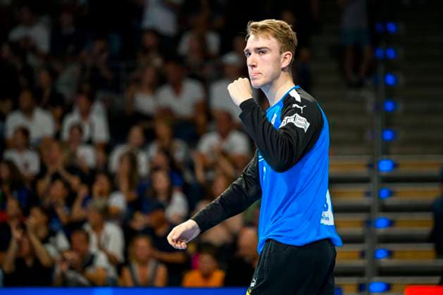 Berlin, 01 July 2023 Handball U21 World Cup Final Semifinal Germany Serbia Goalkeeper Lasse Ludwig Germany VfL Potsdam Berlin Max Schmeling Halle Berlin Germany