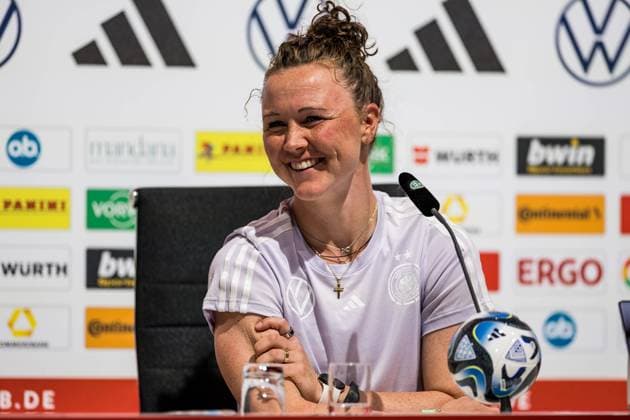 Press conference DFB women 02 07 2023 Marina Hegering Germany, 5 laughs in the press conference press conference DFB women, Herzogenaurach, adidas Homeground Copyright: xBEAUTIFULxSPORTS Wunderlx