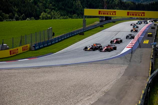 FORMULA 1 - GP of Austria 2023 SPIELBERG,AUSTRIA,02.JUL.23 - MOTORSPORTS, FORMULA 1 - Grand Prix of Austria, Red Bull Ring. Image shows Max Verstappen (NED Red Bull Racing) and Charles Leclerc (MON Ferrari).  GEPAxpictures xMatthiasxTrinkl