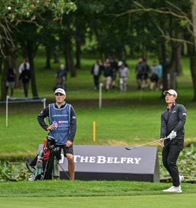 2nd July 2023; The Belfry, Sutton Coldfield, West Midlands, England: Betfred British Masters Golf, Day 4; Jazz Janewattananond watches his chip onto the green  ActionPlus12526221 GodfreyxPitt