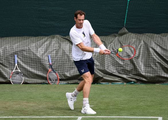 2nd July 2023; All England Lawn Tennis and Croquet Club, London, England: Wimbledon Tennis Tournament Practice Day; Andy Murray (GBR) with a backhand shot  ActionPlus12526297 JohnxPatrickxFletcher