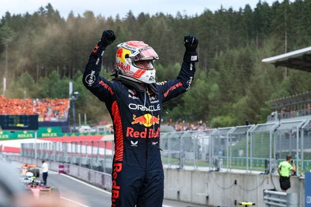 FORMULA 1 - GP of Austria 2023 SPIELBERG,AUSTRIA,02.JUL.23 - MOTORSPORTS, FORMULA 1 - Grand Prix of Austria, Red Bull Ring. Image shows the rejoicing of Max Verstappen (NED Red Bull Racing).  GEPAxpictures xManfredxBinder