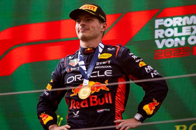 FORMULA 1 - GP of Austria 2023 SPIELBERG,AUSTRIA,02.JUL.23 - MOTORSPORTS, FORMULA 1 - Grand Prix of Austria, Red Bull Ring, podium. Image shows Max Verstappen (NED Red Bull Racing).  GEPAxpictures xMatthiasxTrinkl