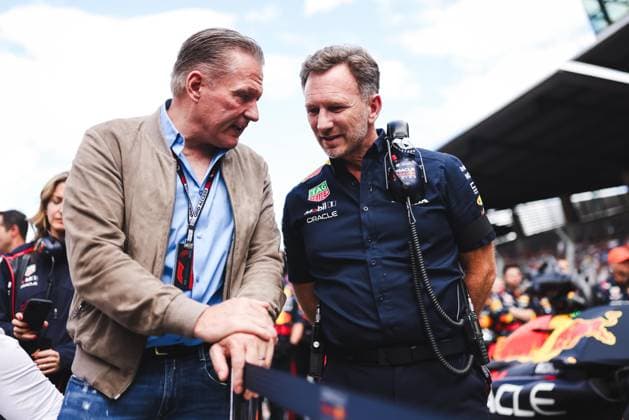 FORMULA 1 - GP of Austria 2023 SPIELBERG,AUSTRIA,02.JUL.23 - MOTORSPORTS, FORMULA 1 - Grand Prix of Austria, Red Bull Ring. Image shows Jos Verstappen and team principal Christian Horner (Red Bull Racing).  GEPAxpictures xDanielxGoetzhaber
