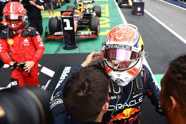 F1 Austrian Grand Prix 2023 Charles Leclerc of Ferrari and Max Verstappen of Red Bull Racing after the Formula 1 Austrian Grand Prix at Red Bull Ring in Spielberg, Austria on July 2, 2023. Sergio Perez of Red Bull Racing Austria  Copyright: xJakubxPorzyckix originalFilename:porzycki-f1austri230702_npNff.jpg
