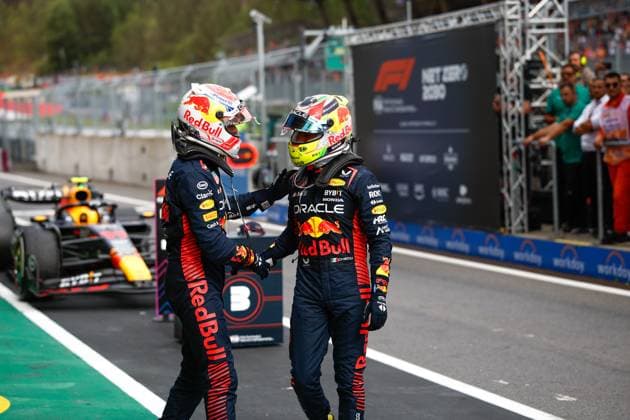 1 Max Verstappen NLD, Oracle Red Bull Racing , 11 Sergio Perez MEX, Oracle Red Bull Racing , F1 Grand Prix of Austria at Red Bull Ring on July 2, 2023 in Spielberg, Austria Photo by HOCH ZWEI Spielberg Austria