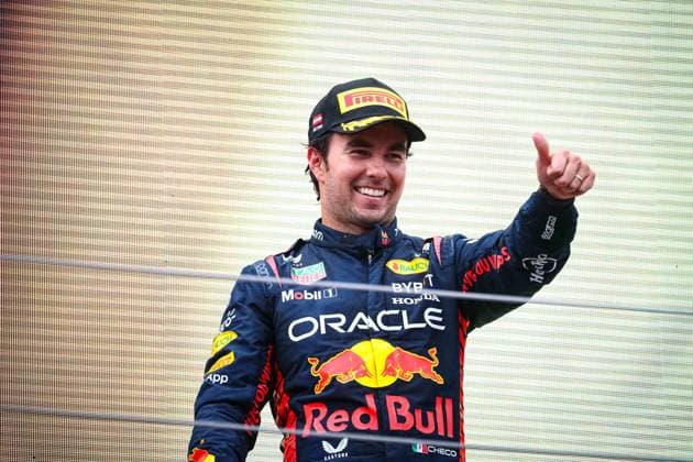 Formula 1 World Championship, WM, Weltmeisterschaft 2023 Austrian GP, Spielberg 29 June-2 July 2023 11 Sergio Perez, (MEX) Oracle Red Bull Racing, Honda on the podium during the Austrian GP, Spielberg 29 June-2 July 2023 at the RedBull Ring, Formula 1 World championship 2023. - -  Copyright: xIPAxSport ABACAx BRIPASport20230702_738 IPAxSport ABACAx BRIPASport20230702_738