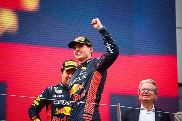 Formula 1 World Championship, WM, Weltmeisterschaft 2023 Austrian GP, Spielberg 29 June-2 July 2023 01 Max Verstappen (NED) Red Bull Racing Honda on the podium during the Austrian GP, Spielberg 29 June-2 July 2023 at the RedBull Ring, Formula 1 World championship 2023. - -  Copyright: xIPAxSport ABACAx BRIPASport20230702_749 IPAxSport ABACAx BRIPASport20230702_749