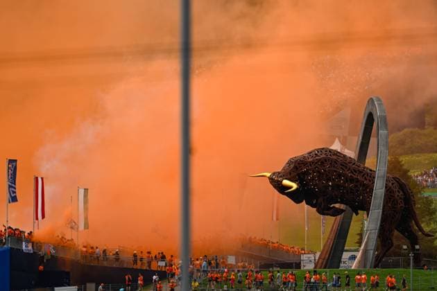 July 2, 2023, Spielberg, Mezzolombardo, Austria: The smoke bombs during the F1 Austrian Grand Prix at the Red Bull Ring Circuit in Spielberg, Austria. Verstappen wins. Spielberg Austria - ZUMAf150 20230702_zsp_f150_026 Copyright: xDaisyxFacinellix