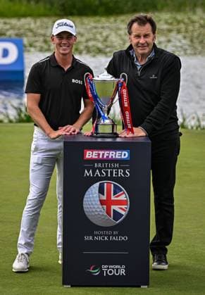 2nd July 2023; The Belfry, Sutton Coldfield, West Midlands, England: Betfred British Masters Golf, Day 4; Betfred British Masters winner Daniel Hillier with tournament host Sir Nick Faldo  ActionPlus12526638 GodfreyxPitt