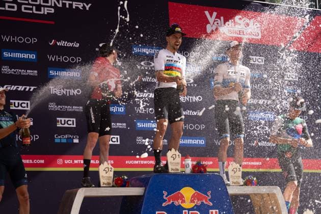 Final XCO UCI Mountain Bike World Championships In Val Di Sole 2023 2 SCHURTER Nino SCOTT-SRAM MTB RACING TEAM, 7 FLUCKIGER Mathias THOMUS MAXON and . 20 DASCALU Vlad TREK FACTORY RACING XC during Final XCO UCI Mountain Bike World Championships in Val Di Sole 2023 - July 2, 2023, Italy Val di Sole ITA Italy  Copyright: xFabioxAvernax originalFilename:averna-finalxco230702_np92v.jpg