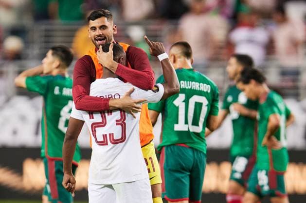 RECORD DATE NOT STATED 2023 CONCACAF Gold Cup Mexico vs Qatar Yousof Hassan and Assim Madibo of Qatar during the game Mexico (Mexican national team, Nationalteam vs Qatar, corresponding to group B of the CONCACAF Gold Cup 2023, at Levis Stadium, on July 02, 2023. <br><br> Yousof Hassan y Assim Madibo de Qatar durante el partido Mexico (Seleccion Nacional de Mexico) vs Qatar, correspondiente al grupo B de la Copa Oro de la CONCACAF 2023, en el Levis Stadium, el 02 de Julio de 2023. SANTA CLARA CALIFORNIA ESTADOS UNIDOS  Copyright: xJorgexMartinezx 20230702225338_CGC_GB_MEX_QAT_MADIBO200