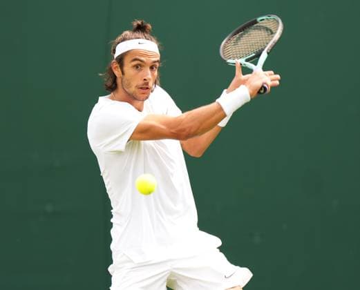 Tennis - 2023 Wimbledon Championships - Week One - Day One - All England Lawn Tennis & Croquet Club, Wimbledon - Monday 3rd July 2023 Lorenzo Musetti v Juan Pablo Varillas Lorenzo Musetti of Italy 
