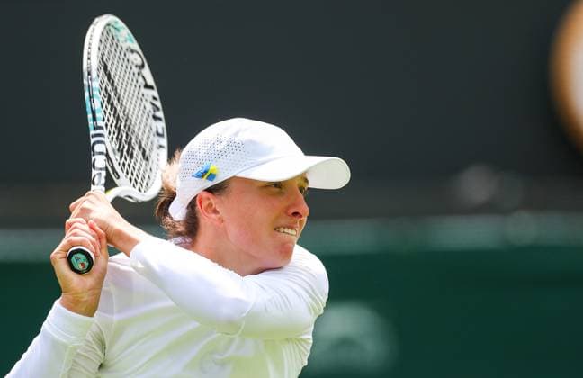 Mandatory Credit: Photo by Ella Ling Shutterstock (13992814a) Iga Swiatek in first round action Wimbledon Tennis Championships, Day 1, The All England Lawn Tennis and Croquet Club, London, UK - 03 Jul 2023 Wimbledon Tennis Championships, Day 1, The All England Lawn Tennis and Croquet Club, London, UK - 03 Jul 2023  Copyright: xEllaxLing Shutterstockx 13992814a