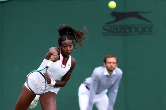 3rd July 2023; All England Lawn Tennis and Croquet Club, London, England: Wimbledon Tennis Tournament; Alycia Parks serves to Anna-Lena Friedsam in the womens singles match  ActionPlus12526731 ShaunxBrooks