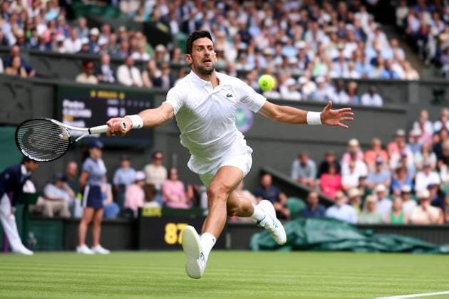 3rd July 2023; All England Lawn Tennis and Croquet Club, London, England: Wimbledon Tennis Tournament; Novak Djokovic returns serve from Pedro Cachin in mens singles  ActionPlus12526741 ShaunxBrooks