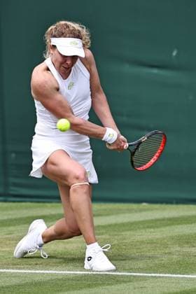 Anna Lena Friedsam, GER, during first round of 2023 All England Lawn Tennis Championships at Wimbledon, womens singles, London, 03 07 2023