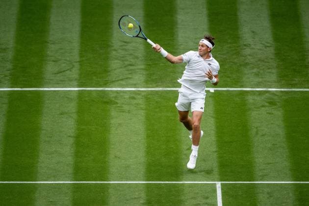 230703 Casper Ruud of Norway competes in a first round singles tennis match during day 1 of Wimbledon on July 3, 2023 in London Photo Jesper Zerman BILDBYRAN COP 234 JZ0389 tennis wimbledon day 1 bbeng norge  Copyright: JESPERxZERMAN BB230703JZ020
