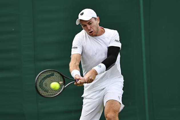 Dominik Köpfer, GER, during first round of 2023 All England Lawn Tennis Championships at Wimbledon, gentlemens singles, London, 03 07 2023