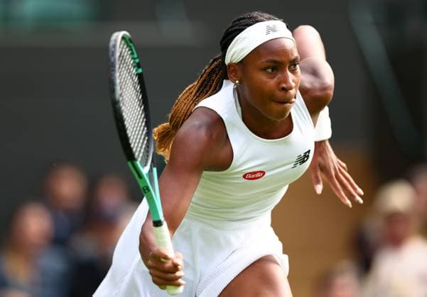 Mandatory Credit: Photo by Simon Dael Shutterstock (13992952et) Cori Gauff during her first round match Wimbledon Tennis Championships, Day 1, The All England Lawn Tennis and Croquet Club, London, UK - 03 Jul 2023 Wimbledon Tennis Championships, Day 1, The All England Lawn Tennis and Croquet Club, London, UK - 03 Jul 2023  Copyright: xSimonxDael Shutterstockx 13992952et