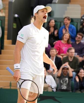 Tennis - 2023 Wimbledon Championships - Week One - Day One - All England Lawn Tennis & Croquet Club, Wimbledon - Monday 3rd July 2023 Yannick Hanfmann (GER) v Taylor Fritz (USA) Yannick Hanfmann (GERMANY) 