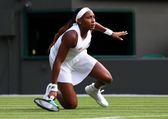 Mandatory Credit: Photo by Simon Dael Shutterstock (13992952fj) Cori Gauff during her first round match Wimbledon Tennis Championships, Day 1, The All England Lawn Tennis and Croquet Club, London, UK - 03 Jul 2023 Wimbledon Tennis Championships, Day 1, The All England Lawn Tennis and Croquet Club, London, UK - 03 Jul 2023  Copyright: xSimonxDael Shutterstockx 13992952fj